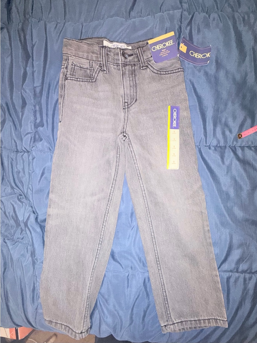 NWT Cherokee Gray Wash Straight Leg Jeans Size 5 Adjustable Waist